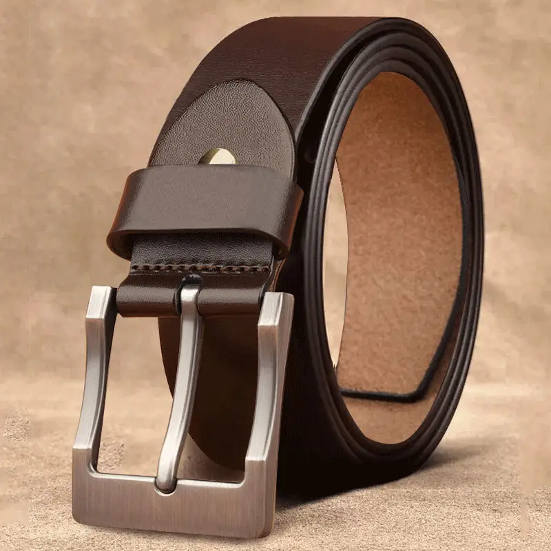 Vintage Leather Belt for Men with Pin Buckle - Image 2