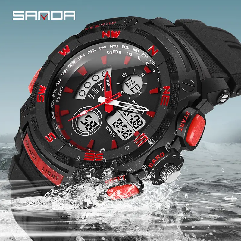 Men's Waterproof Dual-Display Sports Watch with Orange Band - Image 4