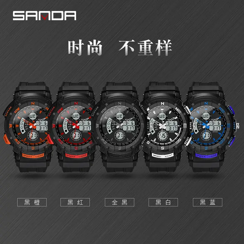 Men's Waterproof Dual-Display Sports Watch with Orange Band - Image 6