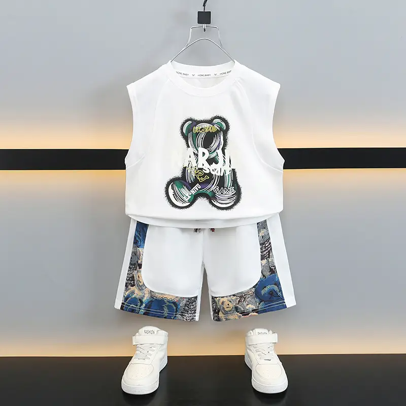 Boys Sleeveless T-Shirt Shorts Set White Graphic 2025 - Image 3