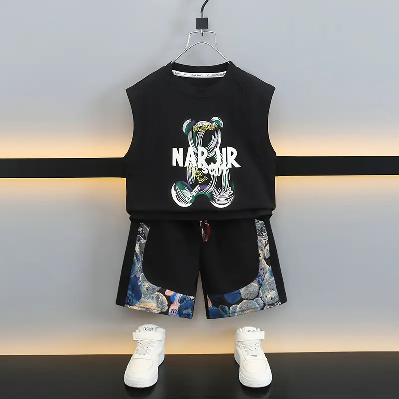 Boys Sleeveless T-Shirt Shorts Set White Graphic 2025 - Image 4