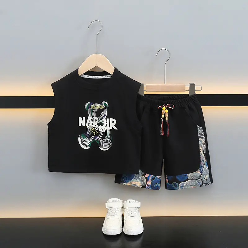 Boys Sleeveless T-Shirt Shorts Set White Graphic 2025 - Image 2