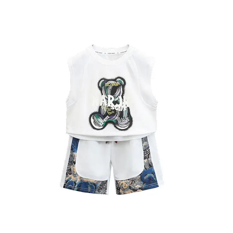 Boys Sleeveless T-Shirt Shorts Set White Graphic 2025 - Image 5