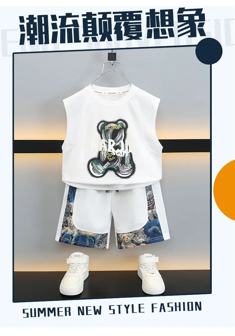 Boys Sleeveless T-Shirt Shorts Set White Graphic 2025 — feature 1