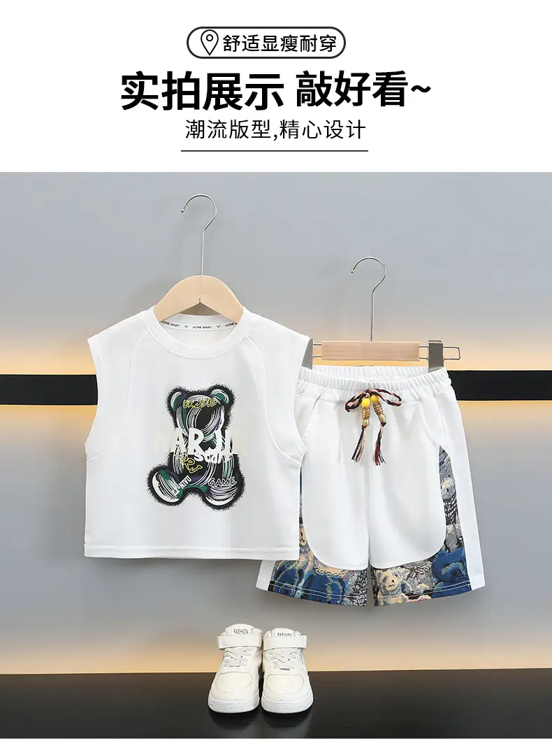 Boys Sleeveless T-Shirt Shorts Set White Graphic 2025 — feature 7