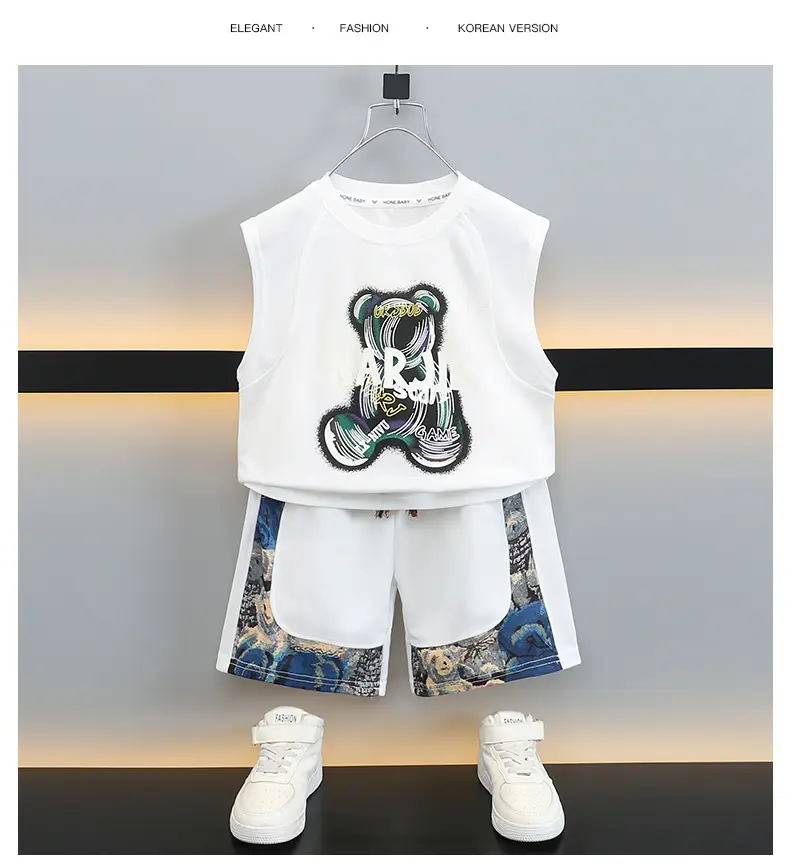 Boys Sleeveless T-Shirt Shorts Set White Graphic 2025 — feature 8