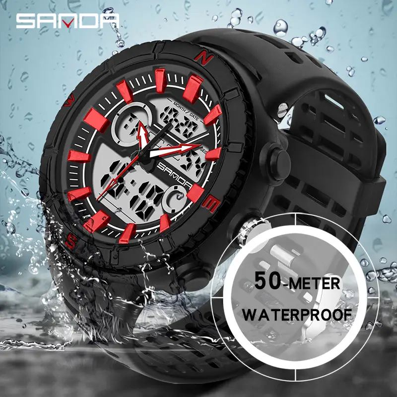 Sanda Men's Green Digital Watch with 3 Subdials