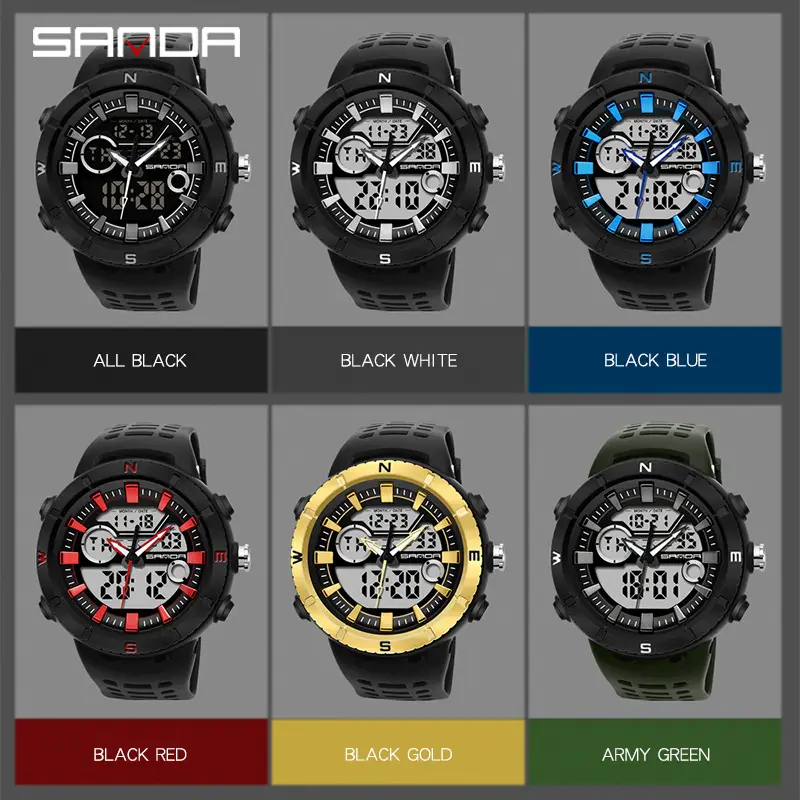 Sanda Men's Green Digital Watch with 3 Subdials