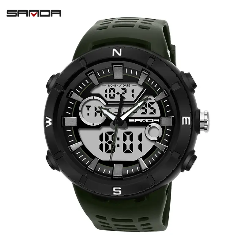 Sanda Men's Green Digital Watch with 3 Subdials