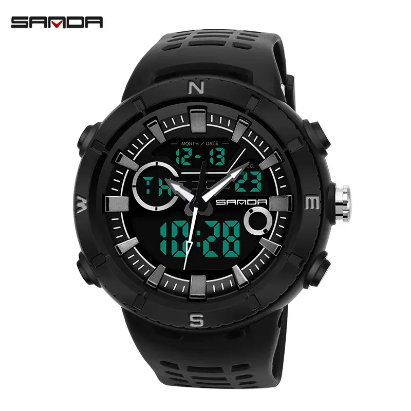 Sanda Men's Green Digital Watch with 3 Subdials