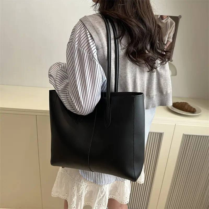 New Fashion Solid Brown Tote Bag Two-Piece Set - Image 6