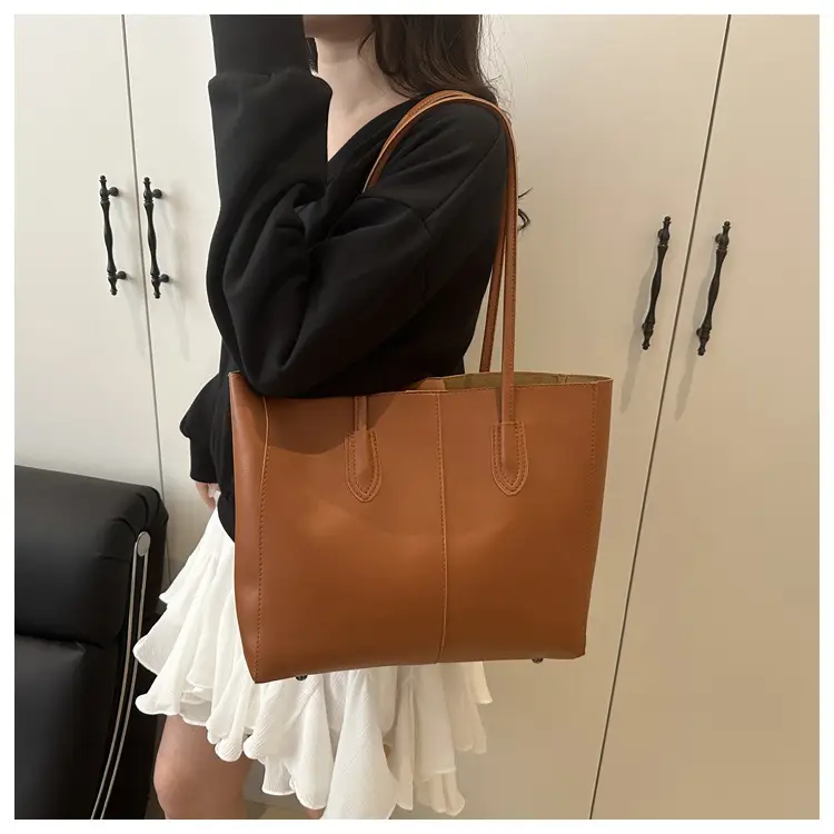 New Fashion Solid Brown Tote Bag Two-Piece Set — feature 11