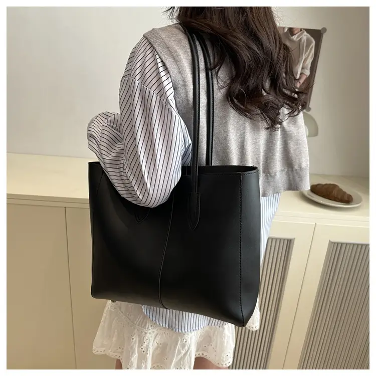 New Fashion Solid Brown Tote Bag Two-Piece Set — feature 13