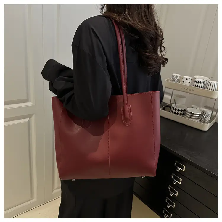 New Fashion Solid Brown Tote Bag Two-Piece Set — feature 16
