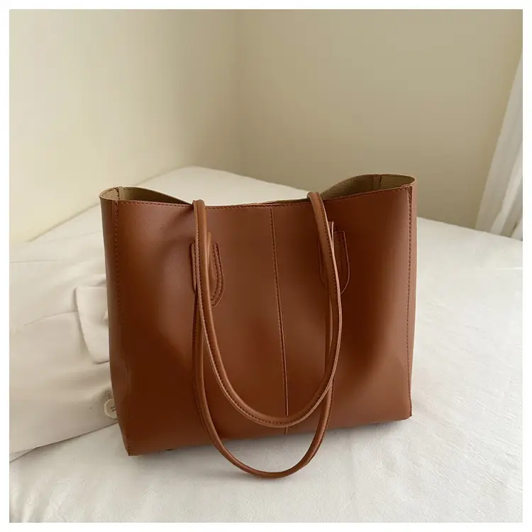 New Fashion Solid Brown Tote Bag Two-Piece Set — feature 25