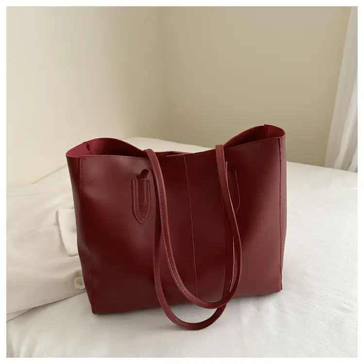 New Fashion Solid Brown Tote Bag Two-Piece Set - Image 2