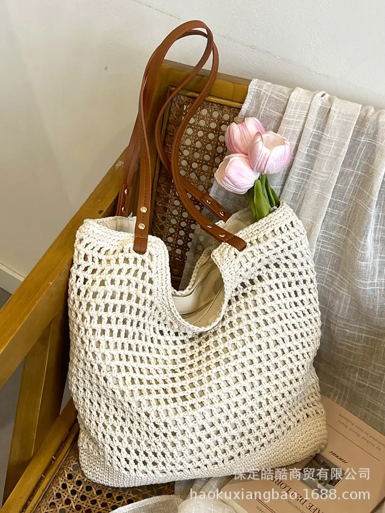 Women Woven Straw Beach Bag Large Capacity One Shoulder