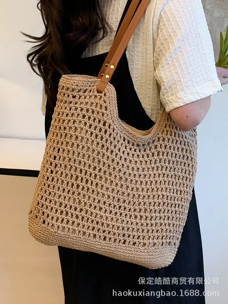Women Woven Straw Beach Bag Large Capacity One Shoulder