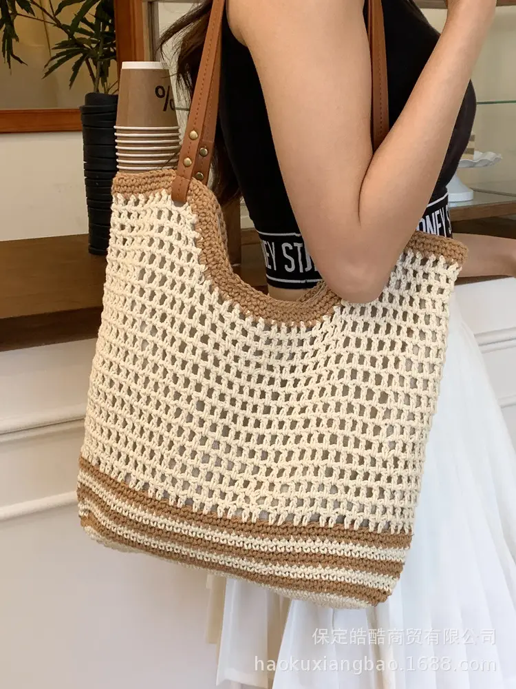 Women Woven Straw Beach Bag Large Capacity One Shoulder