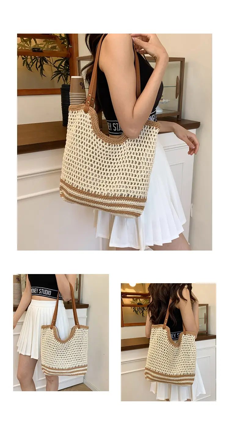 Women Woven Straw Beach Bag Large Capacity One Shoulder — feature 10