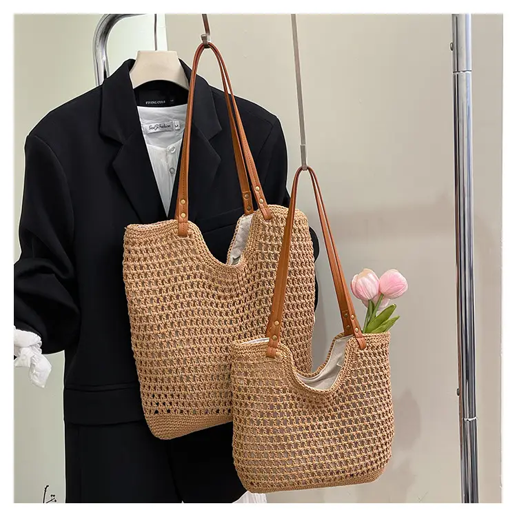 Women Woven Straw Beach Bag Large Capacity One Shoulder — feature 17