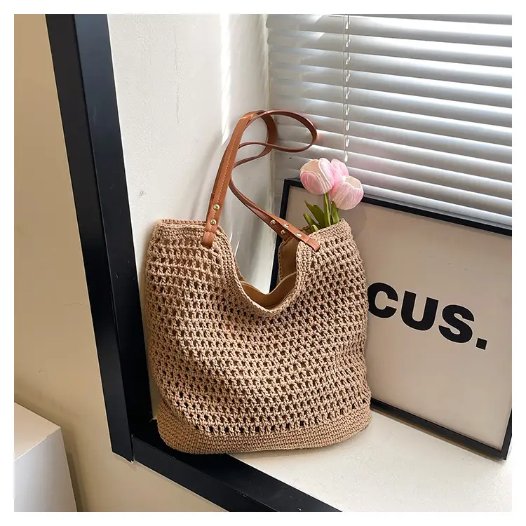 Women Woven Straw Beach Bag Large Capacity One Shoulder — feature 21