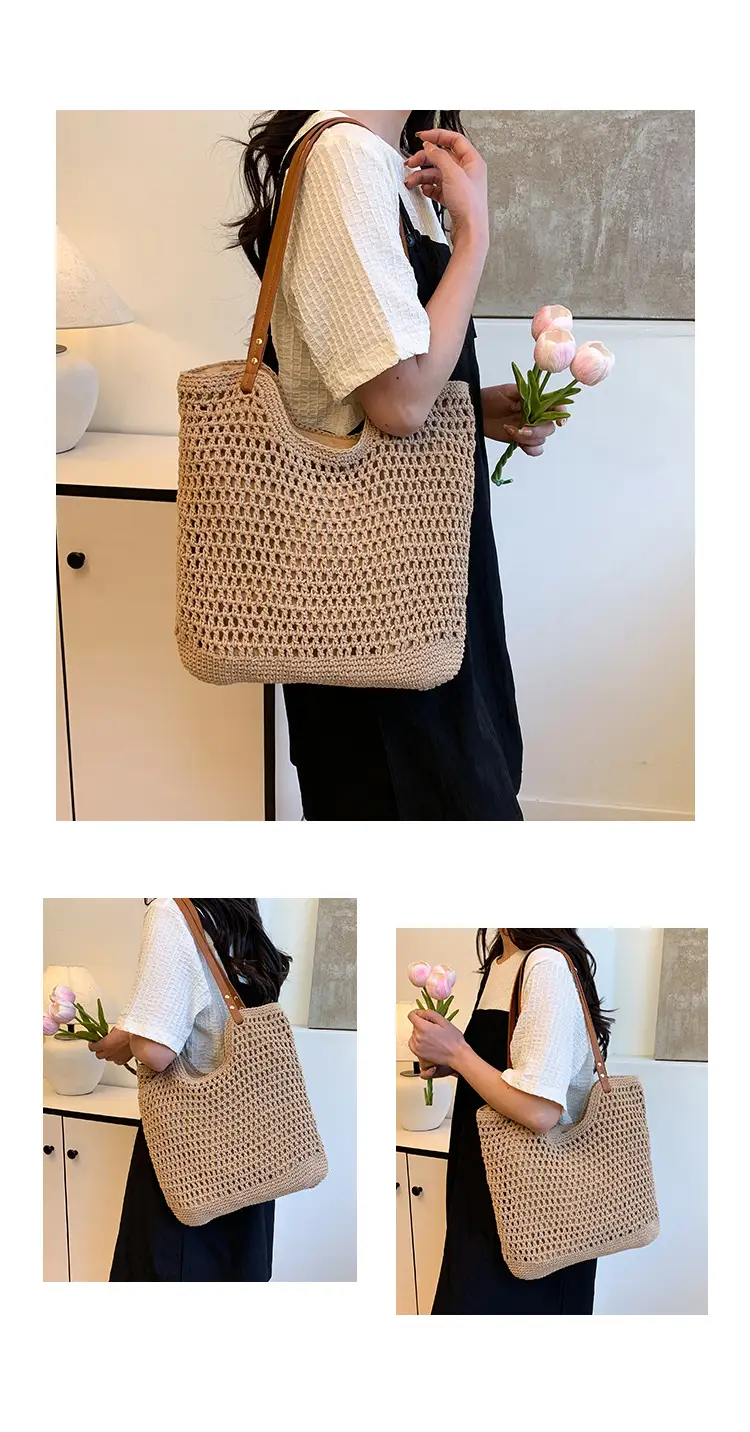 Women Woven Straw Beach Bag Large Capacity One Shoulder — feature 9