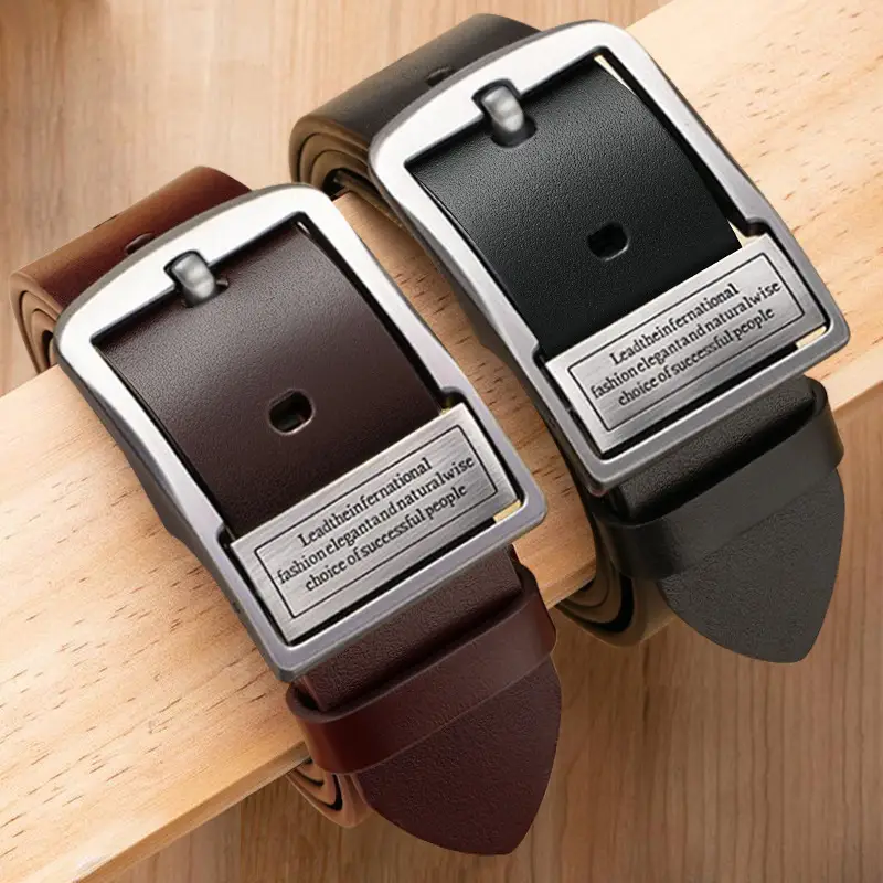 Vintage Leather Belt for Men with Pin Buckle - Image 4