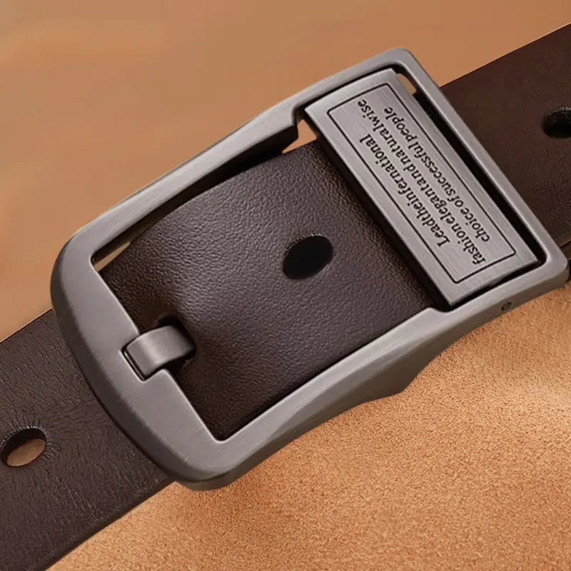 Vintage Leather Belt for Men with Pin Buckle — feature 3