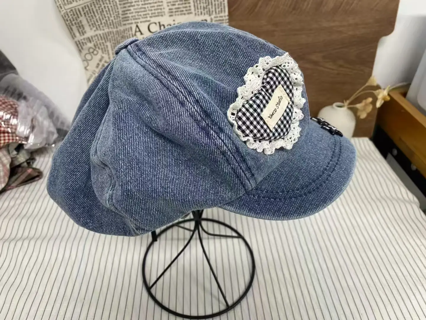 Heart Lace Denim Travel Cap with Sun Protection — feature 6