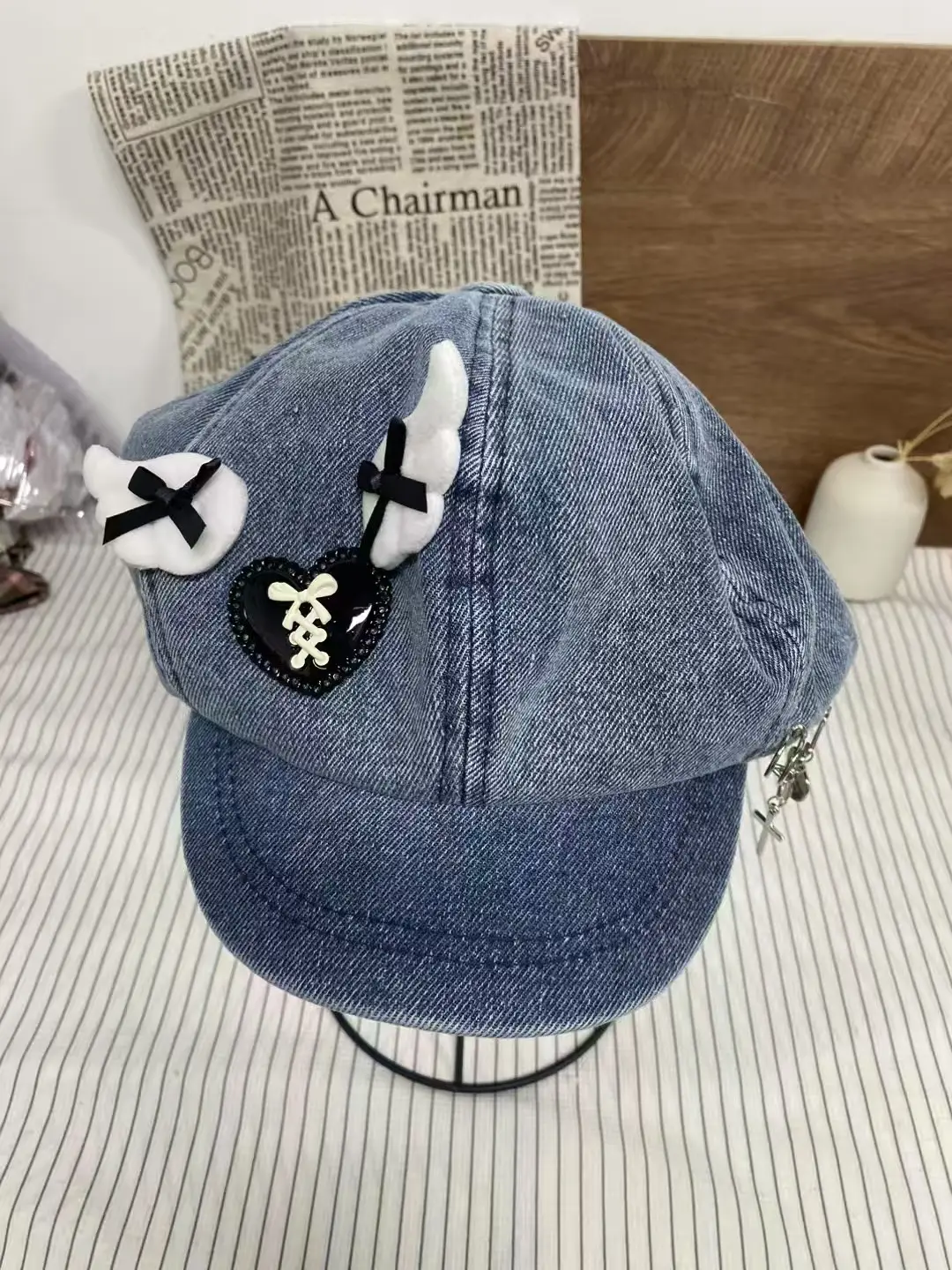 Heart Lace Denim Travel Cap with Sun Protection — feature 7