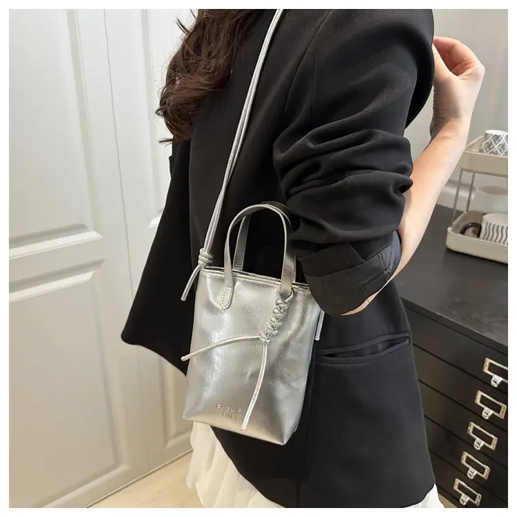 Women Silver Crossbody Bag with Handle Luggage Leather Goods — feature 11