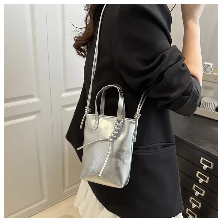 Women Silver Crossbody Bag with Handle Luggage Leather Goods — feature 12
