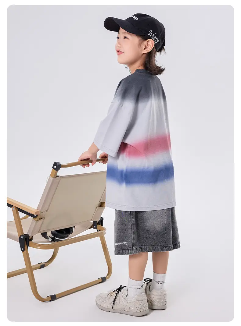 Kids Boys T-Shirt Grey Red Blue Gradient Cotton Medium Large — feature 10