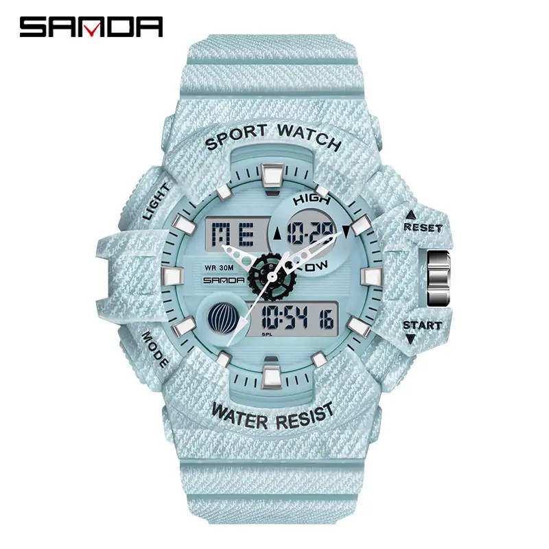 Sanda Waterproof Men's Digital Watch with Textured Strap