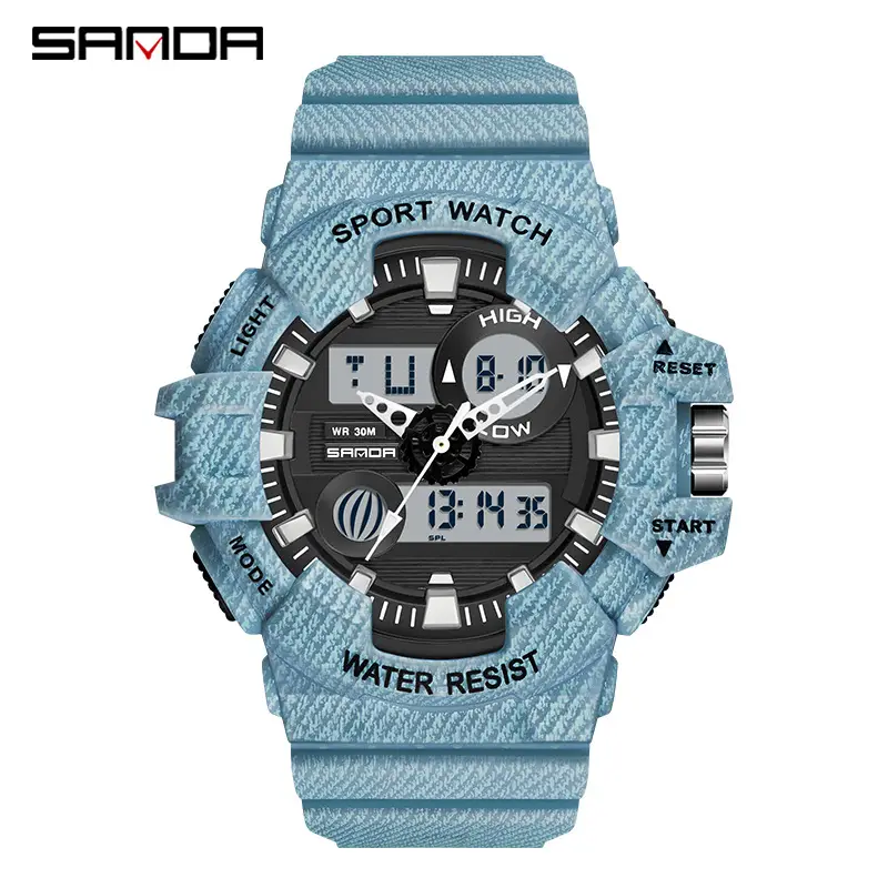 Sanda Waterproof Men's Digital Watch with Textured Strap