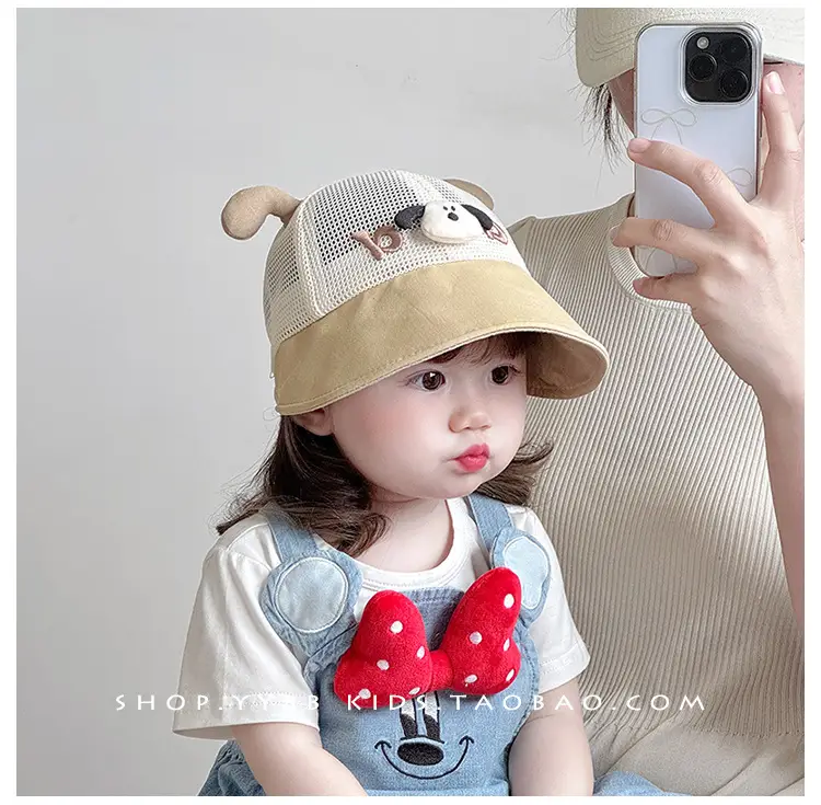 Children's Bear Ears Mesh Baseball Cap Brown White — feature 3