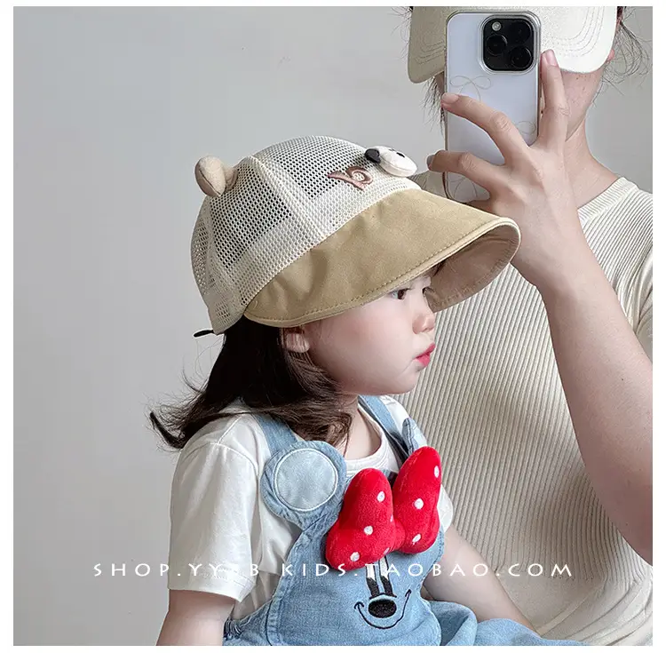 Children's Bear Ears Mesh Baseball Cap Brown White — feature 5