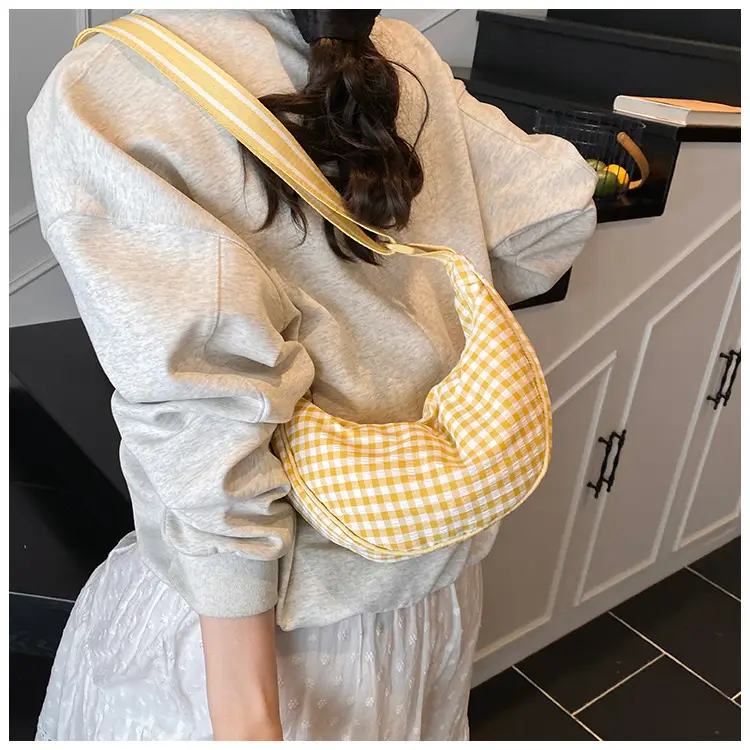 2025 Summer Yellow Checkered Shoulder Crossbody Bag — feature 15