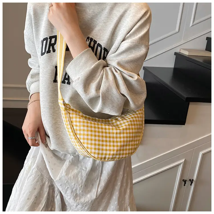 2025 Summer Yellow Checkered Shoulder Crossbody Bag — feature 17