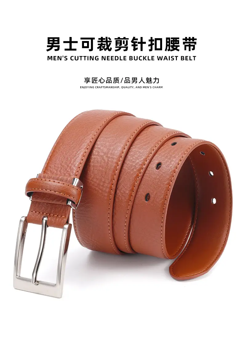 Men Genuine Leather Retro Brown Belt with Cross Buckle — feature 1