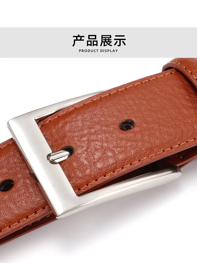 Men Genuine Leather Retro Brown Belt with Cross Buckle — feature 11