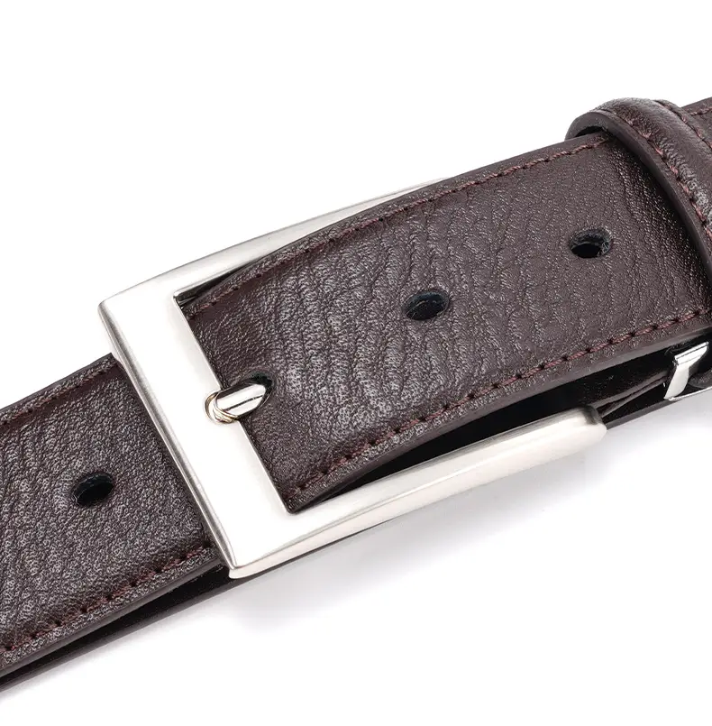 Men Genuine Leather Retro Brown Belt with Cross Buckle — feature 14