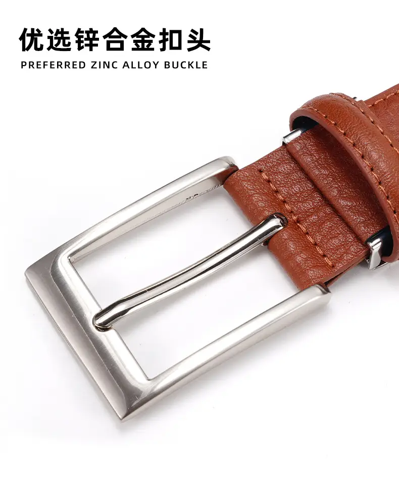 Men Genuine Leather Retro Brown Belt with Cross Buckle — feature 2