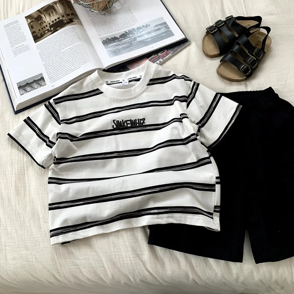 Boys Striped T-Shirt Medium Large Kids Summer Korean Style