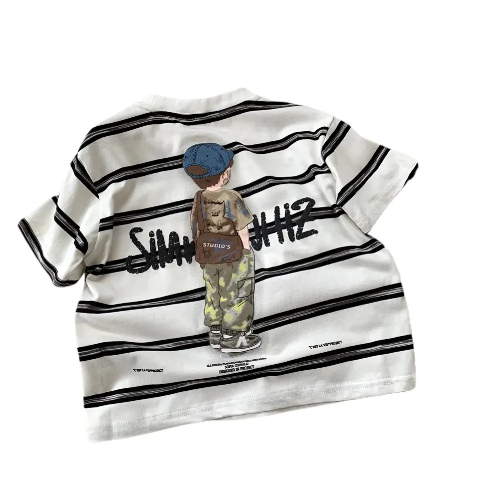 Boys Striped T-Shirt Medium Large Kids Summer Korean Style