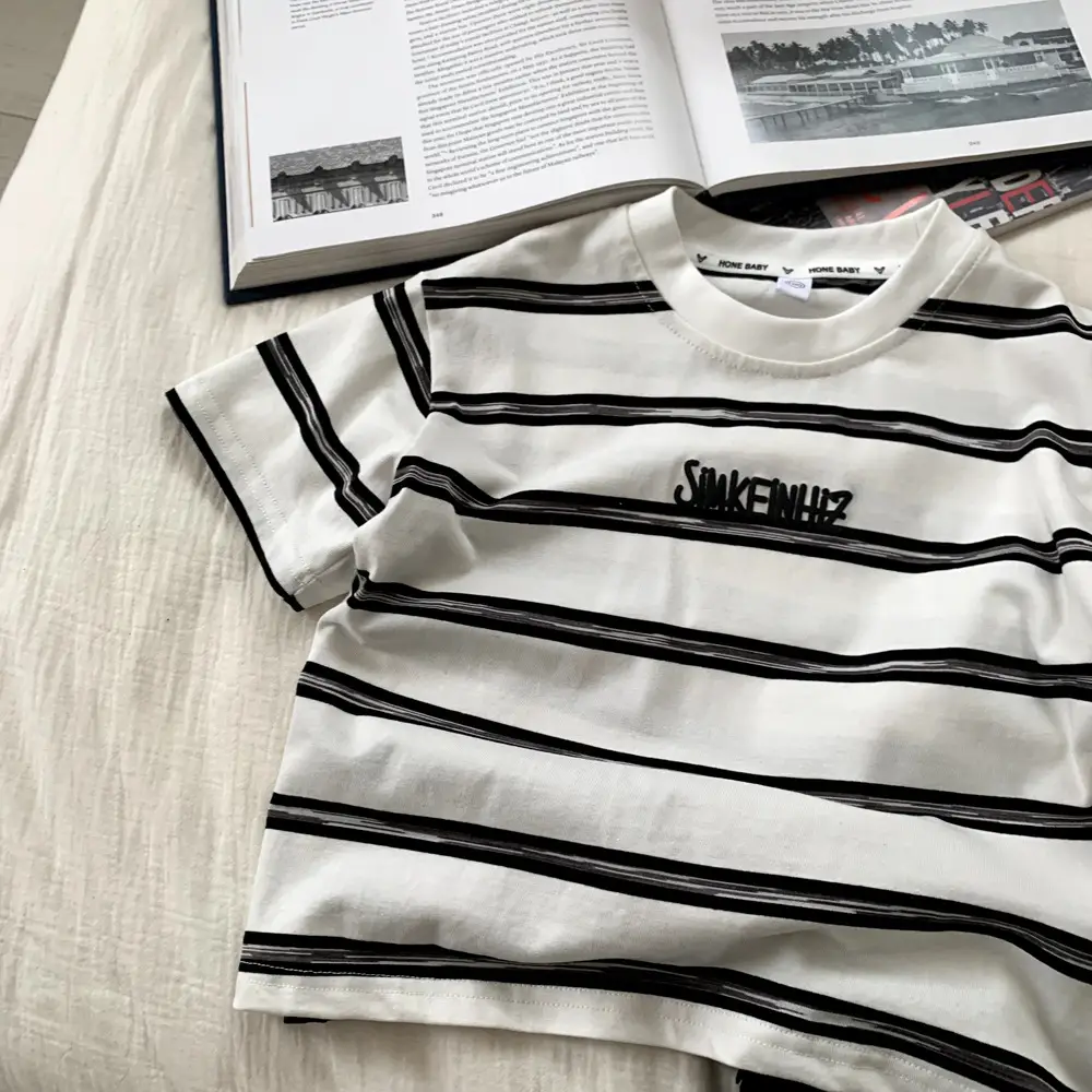 Boys Striped T-Shirt Medium Large Kids Summer Korean Style — feature 10