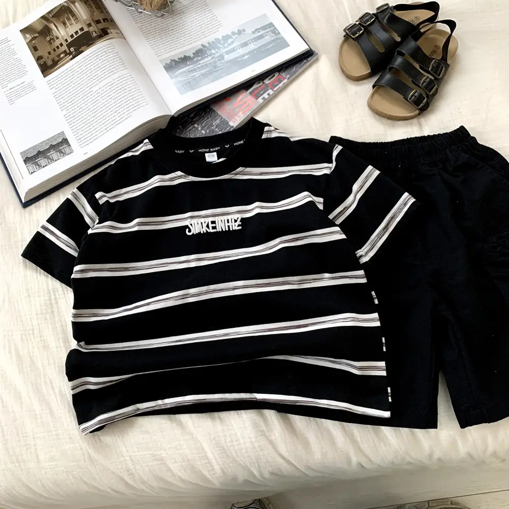Boys Striped T-Shirt Medium Large Kids Summer Korean Style — feature 6