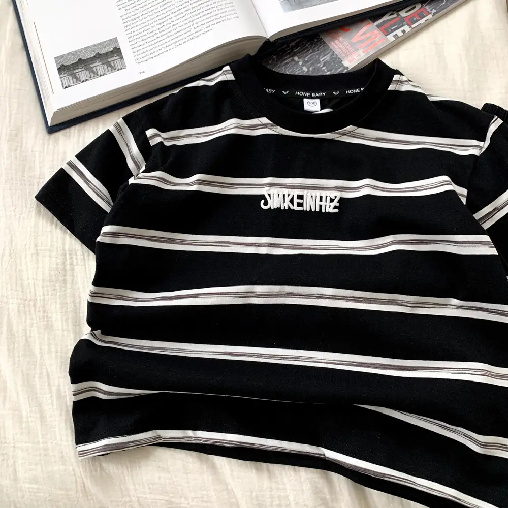 Boys Striped T-Shirt Medium Large Kids Summer Korean Style — feature 7