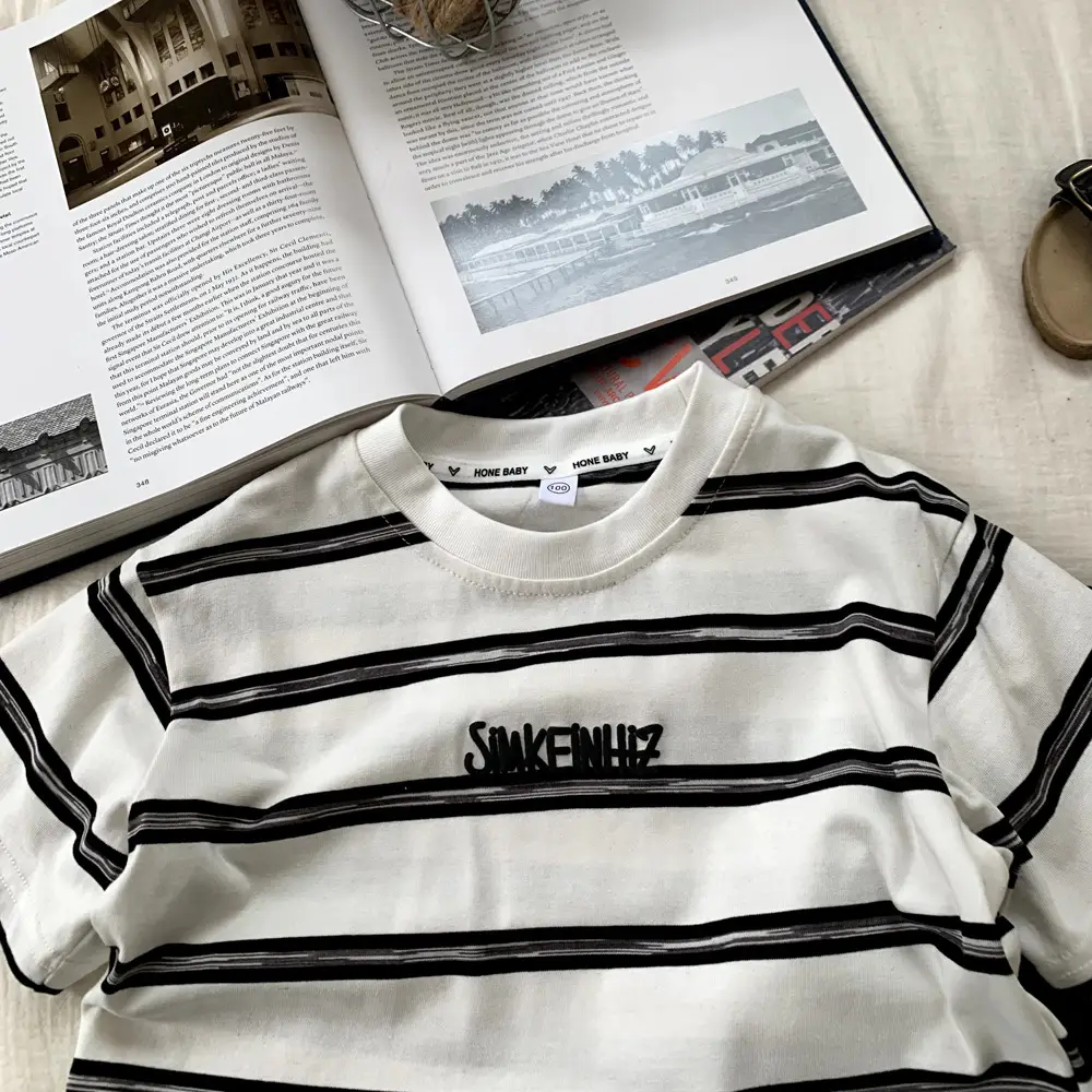 Boys Striped T-Shirt Medium Large Kids Summer Korean Style — feature 8